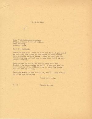 [Letter from Truett Latimer to Mrs. Frank Bridwell, March 8, 1955]