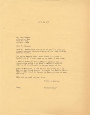 [Letter from Truett Latimer to Gray Browne, April 4, 1955]