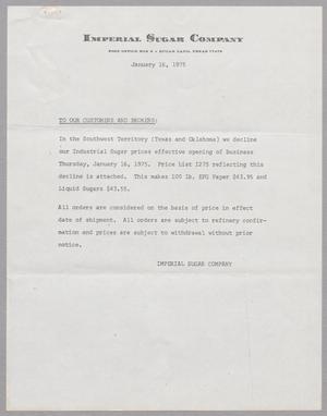 [Letter from Imperial Sugar Company, January 16, 1975]