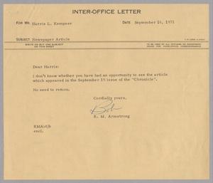 Primary view of object titled '[Letter from R. M. Armstrong to Harris L. Kempner, September 16, 1971]'.