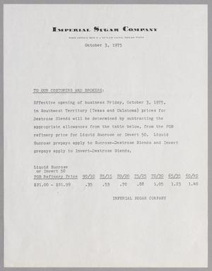 [Letter from Imperial Sugar Company, October 3, 1975]