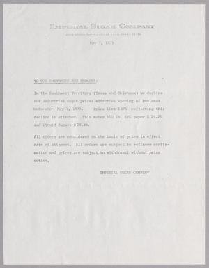 [Letter from Imperial Sugar Company, List #I875, May 7, 1975]
