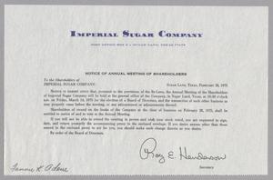 [Letter from Roy E. Henderson to Imperial Sugar Company Stockholders, February 28, 1975]