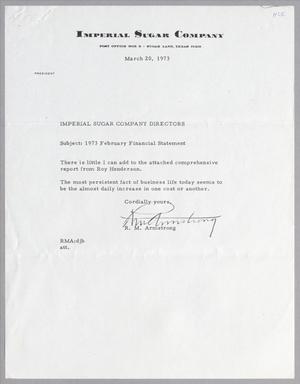 [Letter from R. M. Armstrong to Imperial Sugar Company Directors, March 20, 1973]