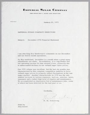 [Letter from R. M. Armstrong to Imperial Sugar Company Directors, January 23, 1973]