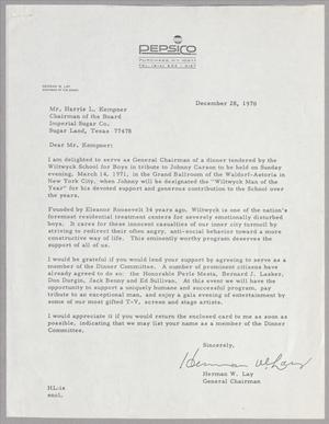 [Letter from Herman W. Lay to Harris L. Kempner, December 28, 1970]