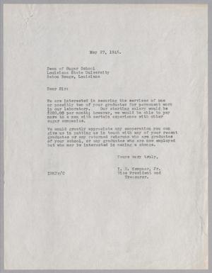 [Letter from I. H. Kempner, Jr. to the Dean of Sugar School, May 27, 1946]