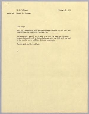 [Letter from Harris L. Kempner to H. L. Williams, February 19, 1975]