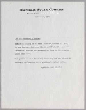 [Letter from Imperial Sugar Company, List #P1675, October 30, 1975]