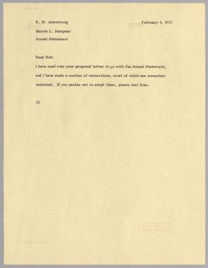 [Letter from Harris L. Kempner to R. M. Armstrong, February 3, 1972]