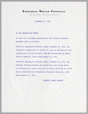 [Letter from Imperial Sugar Company, November 15, 1971]