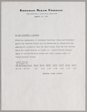 [Letter from Imperial Sugar Company, August 12, 1975]