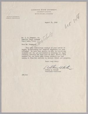 Primary view of object titled '[Letter from Arthur G. Keller to I. H. Kempner, Jr., August 31, 1946]'.