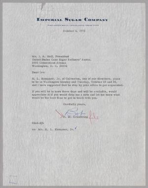 [Letter from R. M. Armstrong to I. A. Hoff, October 4, 1971]