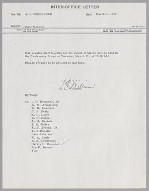 [Inter-Office Letter from H. L. Williams to All Concerned, March 4, 1975]