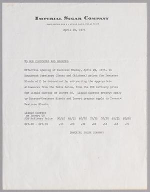 [Letter from Imperial Sugar Company, April 28, 1975]