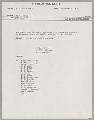 [Letter from H. L. Williams to All Concerned, November 6, 1973]