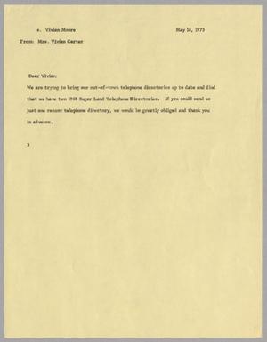 [Letter from Vivian Carter to Vivian Moore, May 10, 1973]