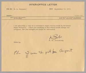 [Letter from R. M. Armstrong to H. L. Kempner, September 13, 1971]