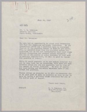 [Letter from I. H. Kempner, Jr. to C. L. Bohannan, July 22, 1946]