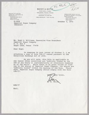 [Letter from A. B. White to Hugh L. Williams, October 3, 1972]