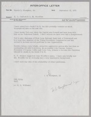 [Inter-Office Letter from I. H. Kempner, III to Harris L. Kempner, September 16, 1975]