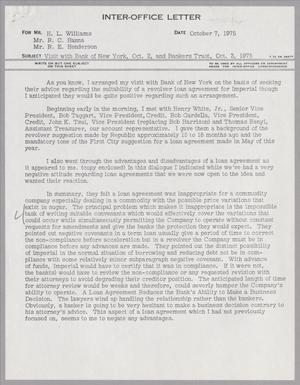 [Inter-Office Letter from I. H. Kempner, III to H. L. Williams, R. C. Hanna, and R. E. Henderson, October 7, 1975]