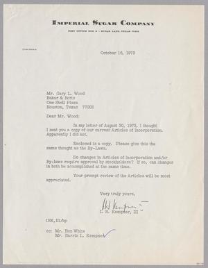 [Letter from I. H. Kempner, III to Gary L. Wood, October 16, 1973]