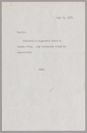 [Letter to Harris from RMA, July 18, 1972]