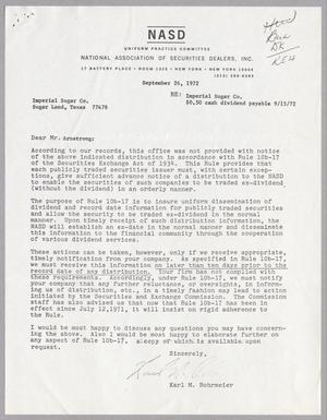 [Letter from Karl M. Rohrmeier to R. M. Armstrong, September 26, 1972]