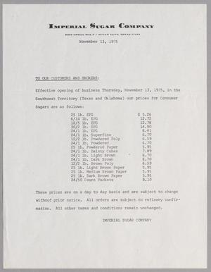 Primary view of object titled '[Letter from Imperial Sugar Company, November 13, 1975]'.
