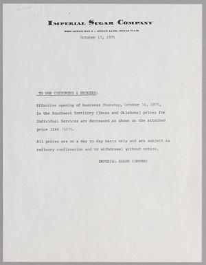 [Letter from Imperial Sugar Company, List #P1575, October 17, 1975]