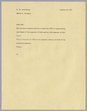 [Letter from Harris L. Kempner to R. M. Armstrong, October 20, 1971]