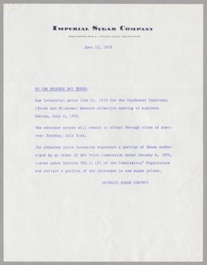 [Letter from Imperial Sugar Company, June 13, 1973]