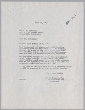 [Letter from I. H. Kempner to C. L. Bohannon, June 12, 1946]