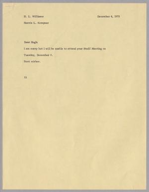[Letter from Harris L. Kempner to H. L. Williams, December 4, 1975]