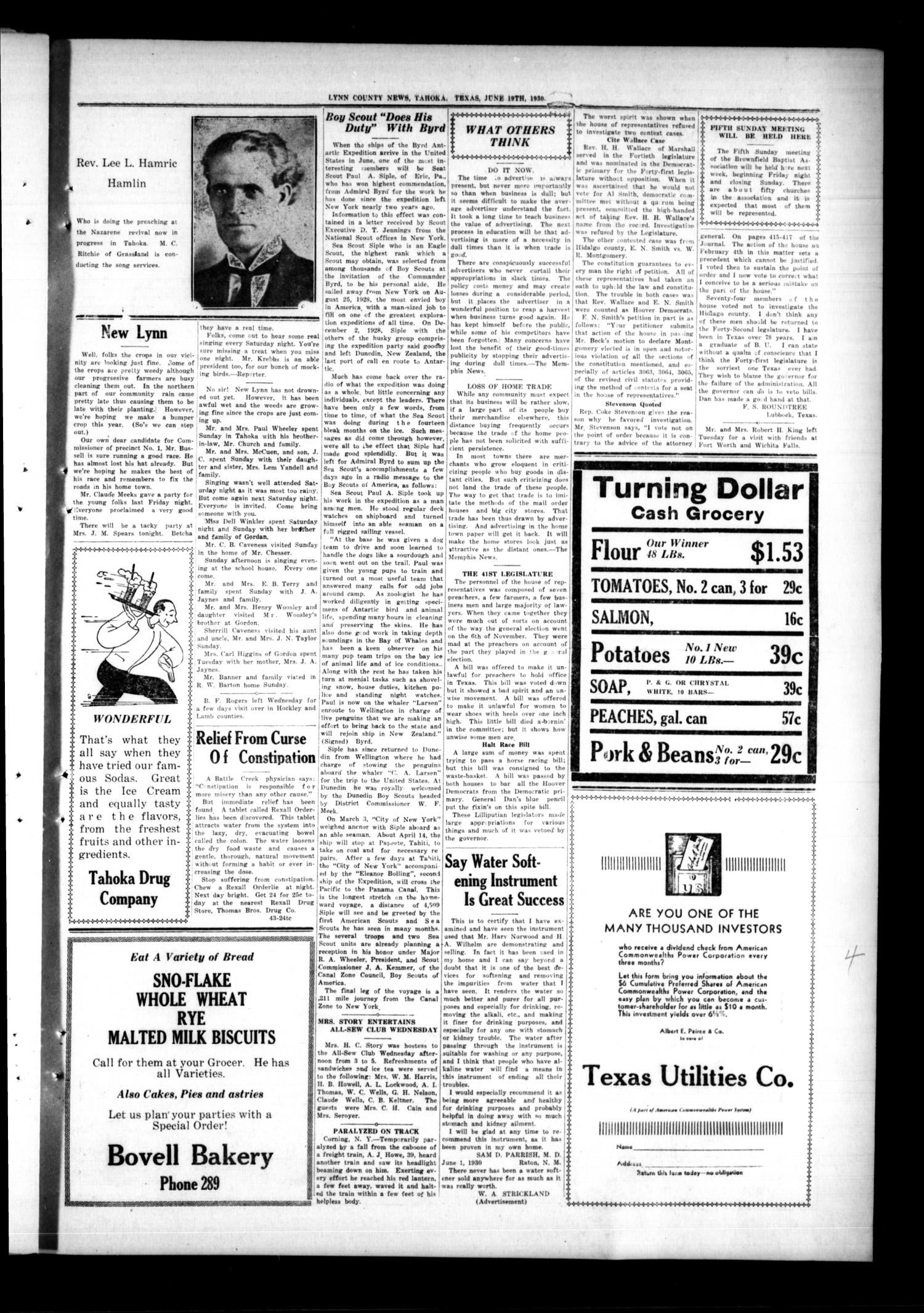 The Lynn County News (Tahoka, Tex.), Vol. 26, No. 43, Ed. 1 Thursday, June 19, 1930
                                                
                                                    [Sequence #]: 7 of 8
                                                
