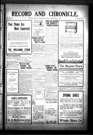 Record and Chronicle. (Denton, Tex.), Vol. 15, No. 156, Ed. 1 Friday, February 12, 1915