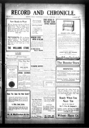 Record and Chronicle. (Denton, Tex.), Vol. 15, No. 166, Ed. 1 Wednesday, February 24, 1915