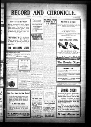 Record and Chronicle. (Denton, Tex.), Vol. 15, No. 163, Ed. 1 Saturday, February 20, 1915