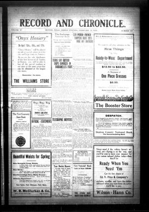 Record and Chronicle. (Denton, Tex.), Vol. 15, No. 168, Ed. 1 Friday, February 26, 1915