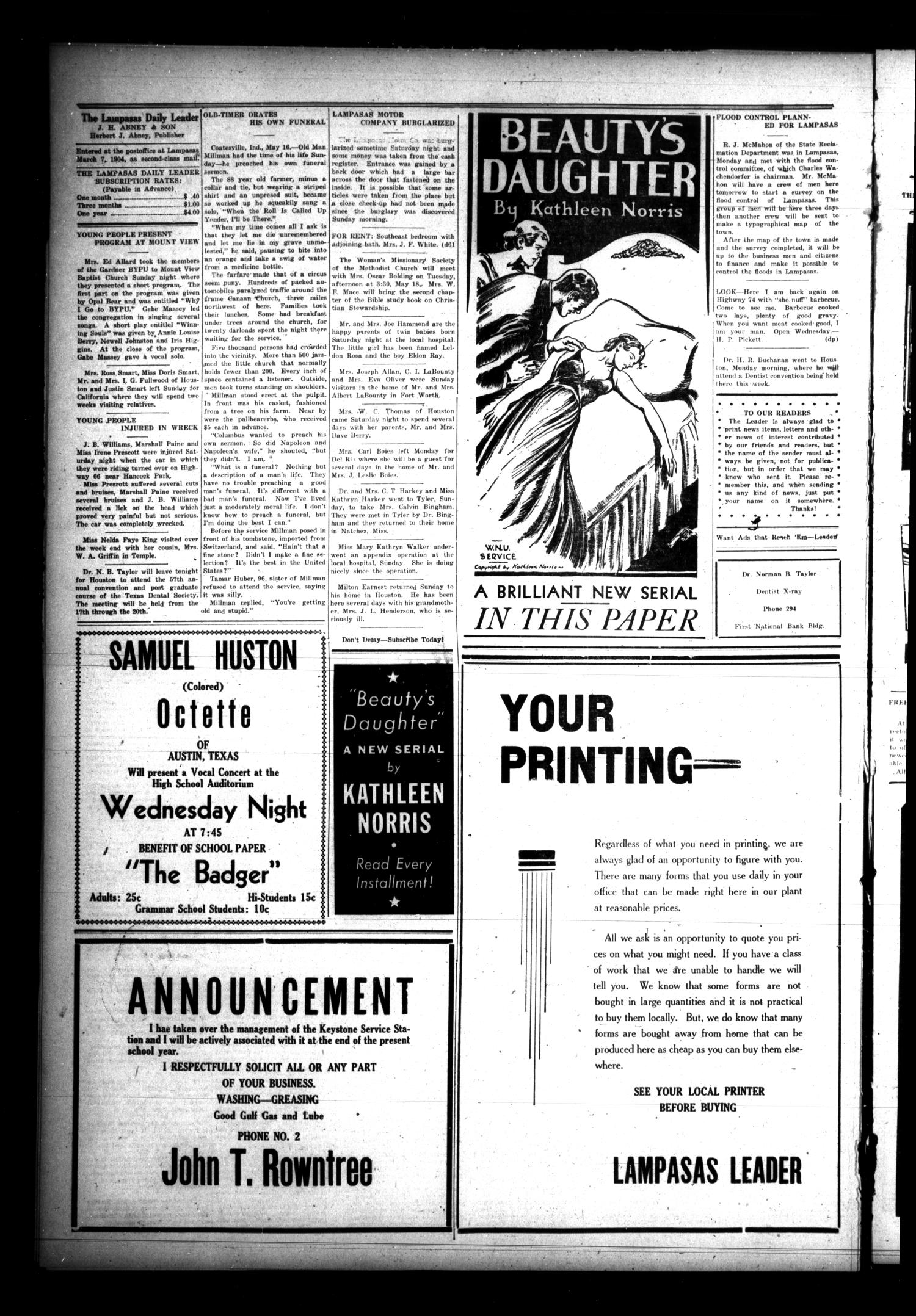 The Lampasas Daily Leader (Lampasas, Tex.), Vol. 34, No. 61, Ed. 1 Monday, May 17, 1937
                                                
                                                    [Sequence #]: 2 of 2
                                                
