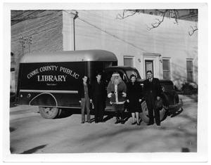 Primary view of object titled '[Bookmobile and Santa Claus]'.