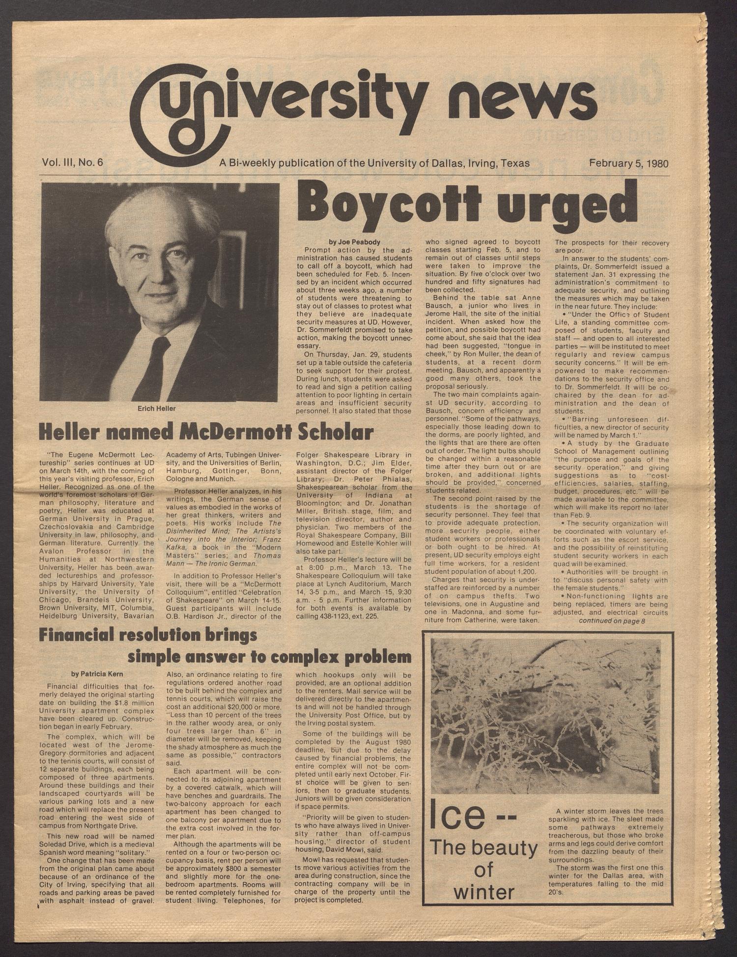 University News (Irving, Tex.), Vol. 3, No. 6, Ed. 1 Tuesday, February 5, 1980
                                                
                                                    [Sequence #]: 1 of 8
                                                