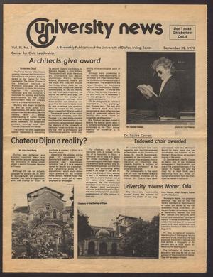 Primary view of object titled 'University News (Irving, Tex.), Vol. 3, No. 1, Ed. 1 Tuesday, September 25, 1979'.