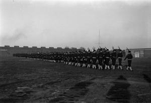 Primary view of object titled '[Sailors Marching on Parade Ground]'.
