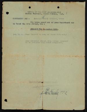 Primary view of object titled '[Memo for Transportation Officer - Water, Parris Island, 7 December 1926]'.