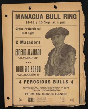 Primary view of object titled '[Flyer for Bullfight in Managua, circa 1928]'.
