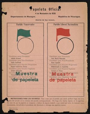 Primary view of object titled '[Sampe ballot for 1928 Nicaraguan General Election]'.