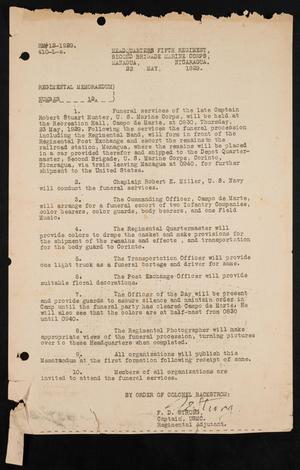 [Memorandum for the Funeral of Capt. Robert S. Hunter, 22 May 1929]